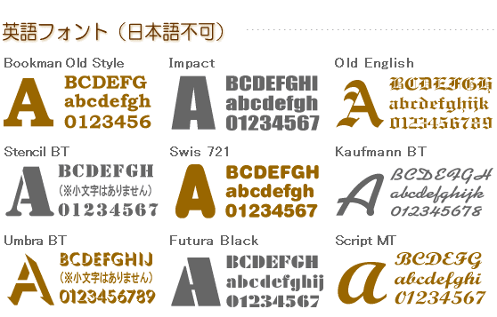 刻印フォント（日本語非対応）